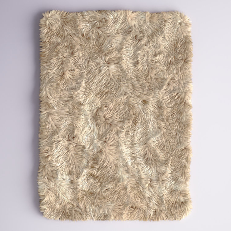 Diller Light Brown Faux Sheepskin Fur Machine Washable Shag Fluffy Area Rug