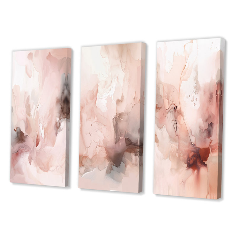 3 pièces sur toile - marbre délicat abstrait rose, Toile tendue, H 20 po x l 36 po