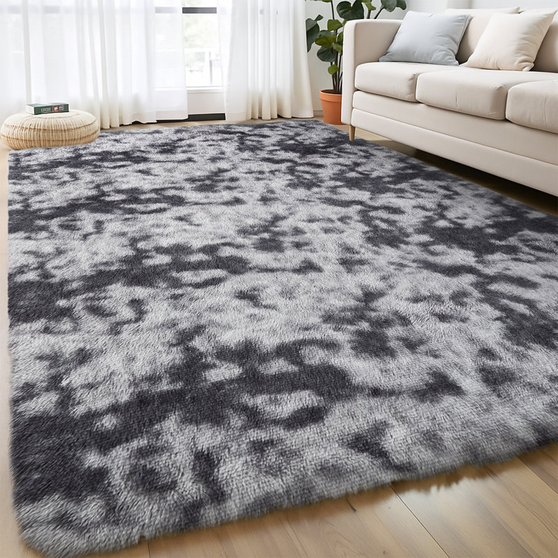 Machine Tufted High Pile Shag Area Rug(Ultra Soft & Fluffy), Tye Dye Grey, Rectangle 160 x 230 cm