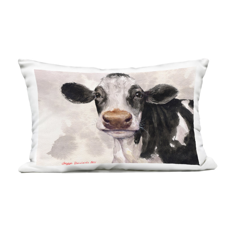 Coussin mignon de vache mignonne avec fond abstrait imprimé par George Dyachenko