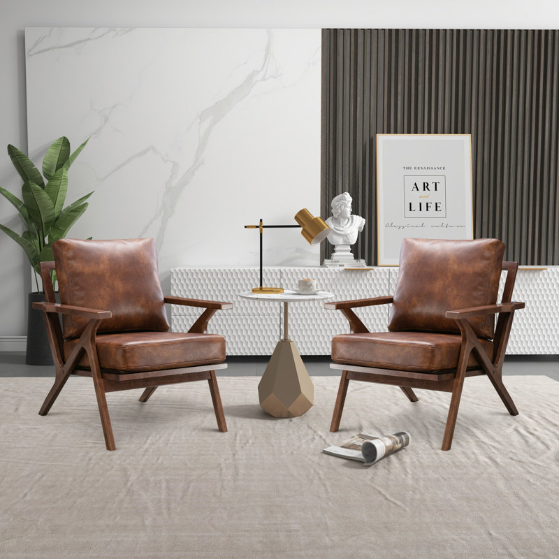 Fauteuil en similicuir avec structure en bois massif Joichiro , Brun, 2