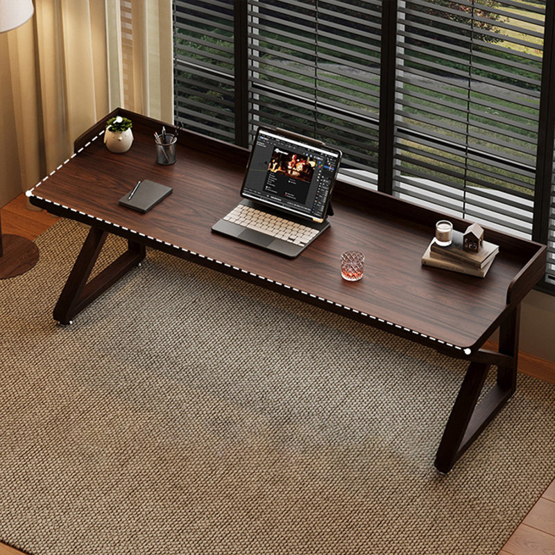Nut-brown Rectangular Solid Wood desk, 29.53" H x 86.61" W x 27.56" D