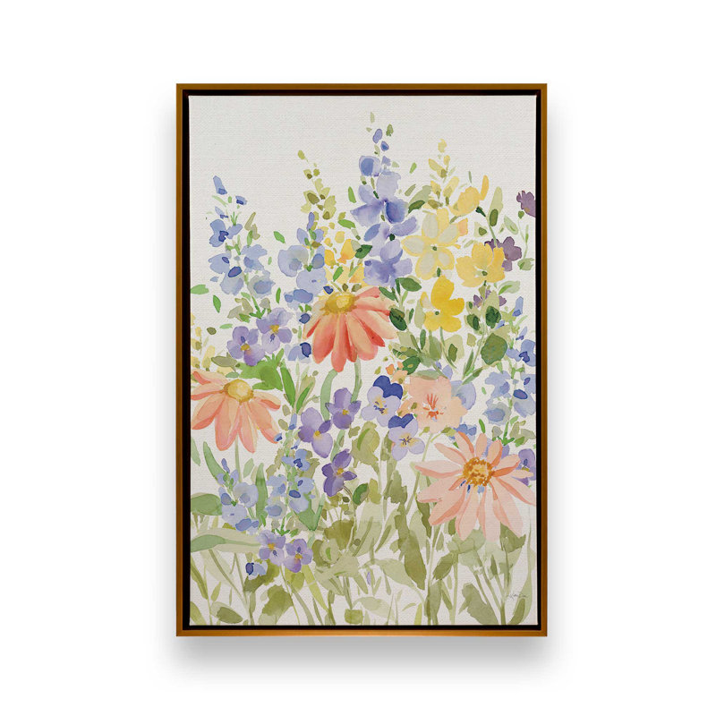 «Spring Celebration VII» par Katrina Pete, reproduction d'art, H 16 po x l 12 po, Doré, Cadre flottant