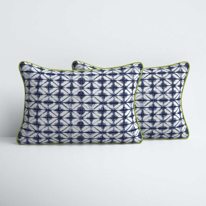 Gideon Outdoor Rectangular Geometric Lumbar Pillow, Macaw Green, 12" x 18"