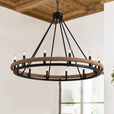 Fahrettin 12-light Candle Style Steel Dimmable Wagon Wheel Farmhouse Chandelier