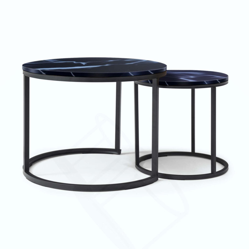 Set 2 Coffee Table Nesting Top  Frame Circular Round And Marble Pattern Wooden Tables, Living Room Bedroom Apartment Modern Industrial Simple Nightstand