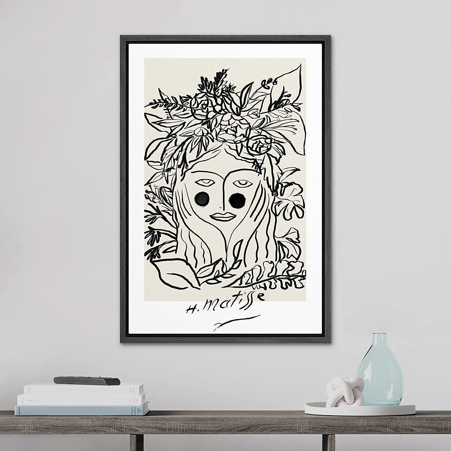 SIGNLEADER Framed Canvas Print Wall Art Matisse Floral Nature Woman  Portrait Abstract Shapes Illustrations Modern Art Decorative Minimal  Relax/Calm