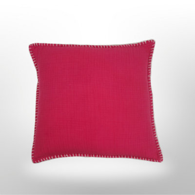 Ls Denim Wash Muslin Pillow With Blanket Stitch- Viva Magenta