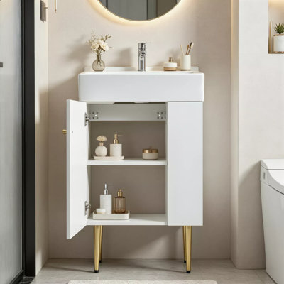 Meuble-lavabo de salle de bain blanc, armoire tout en un, lavabo simple en céramique avec rangement à droite