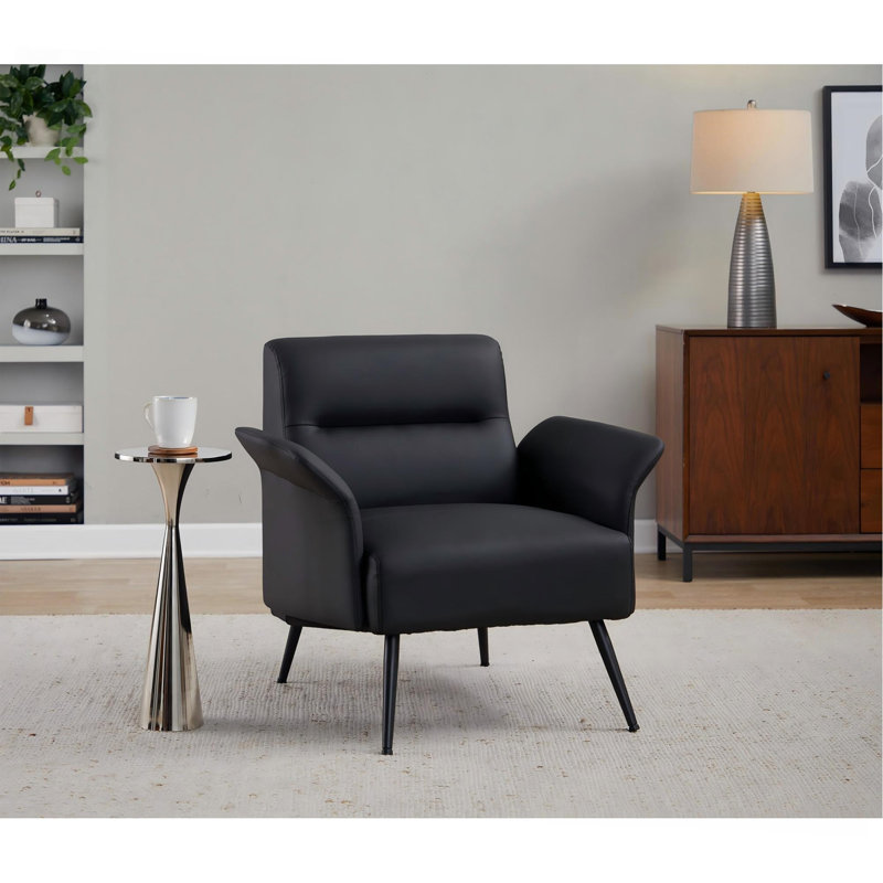 Chaise d'appoint contemporaine en métal noir et similicuir noir, Noir