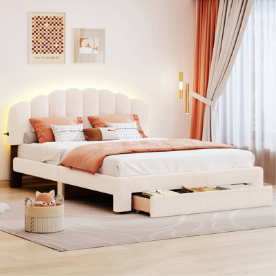 Cadre de lit moderne pour chambre à coucher, chambre d'amis, lit plateforme tapissier avec tiroir moderne