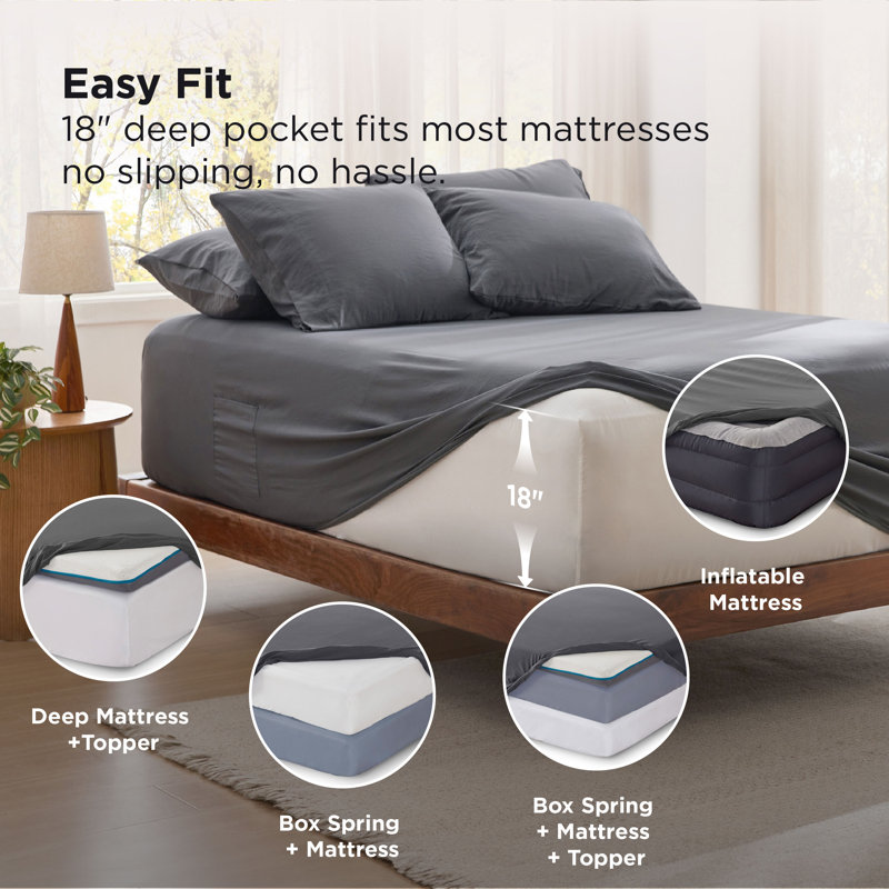 Bedsure Deep Pocket Twin Sheets - 4 Piece, Prewashed Ultra-Soft Twin Sheets Set, Fits Mattresses Up To 18 Inches Thick, Breathable & Secure Fit, Hotel Luxury Bedding, Grey