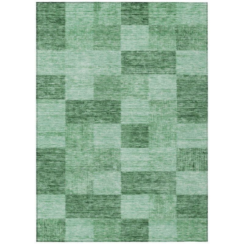 Green Checkerboard Synthetic Indoor Outdoor Area Rug