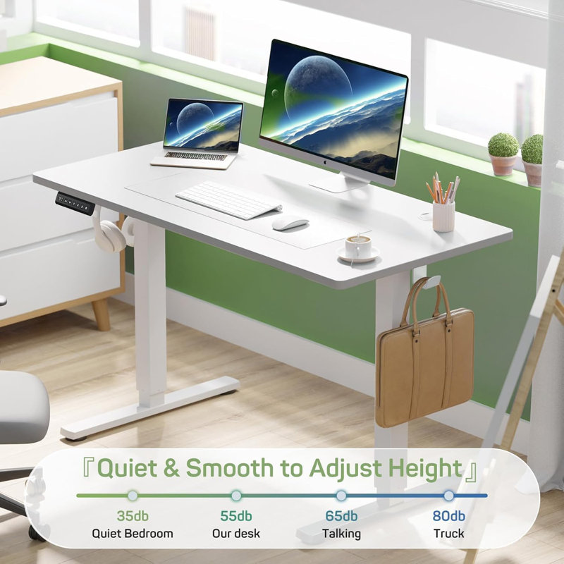 Electric Standing Desk, Memory Controller Height Adjustment Ergonomic Computer Table for Home Office, White