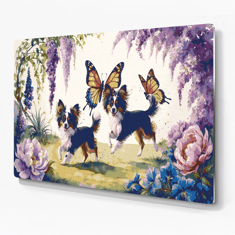 «Dogs Papillon», art mural en métal beige, H 8 po x l 10 po