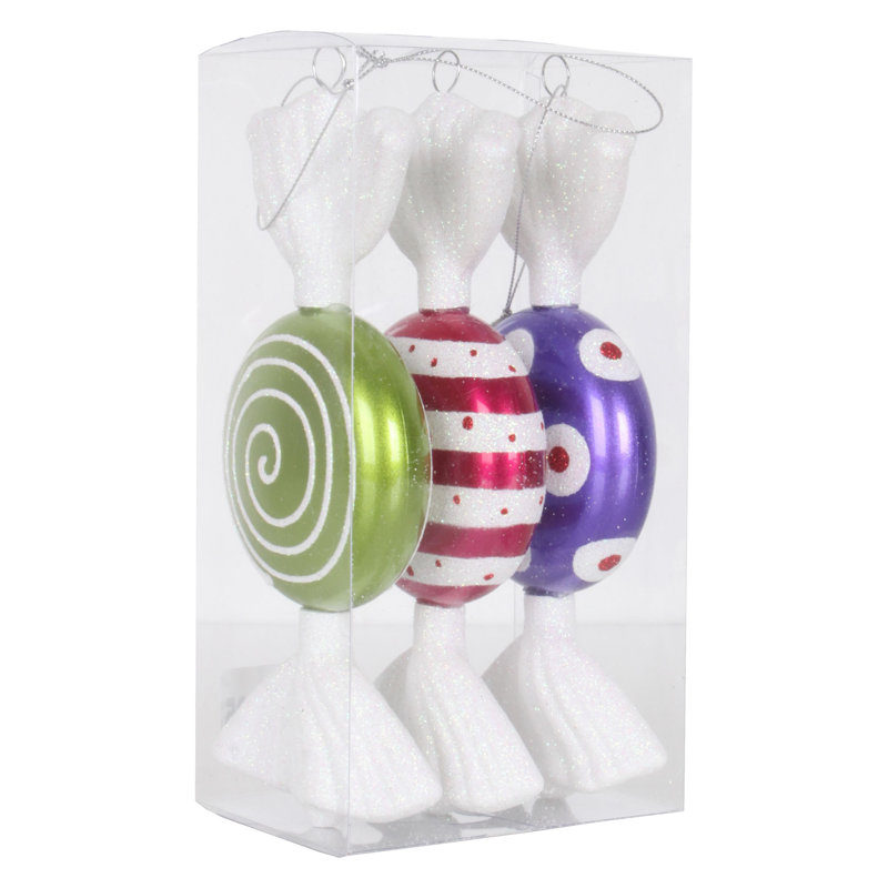 Ornements 7 po, Mauve / lime / cerise