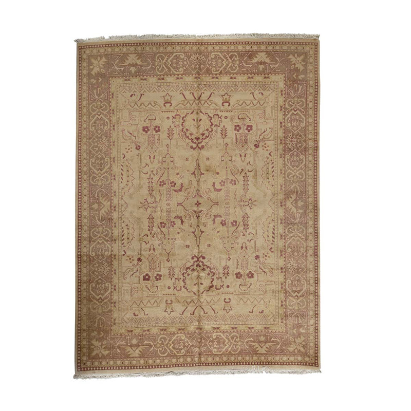 Tapis oriental rectangulaire rouge / latte en laine noué à la main