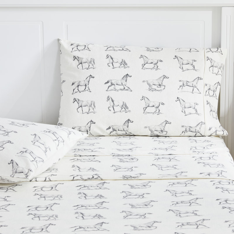 HORSE FLANNEL SHEET SET, Queen Sheet Set with 4 Pillowcases