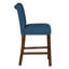 Tabouret de comptoir rembourré de 2 avec garniture cloutée - bleu, conception à dossier rabattable, pieds en bois massif au fini noyer moyen, argent mat, 2 niveleurs réglables, configuration du siège ornement, pieds