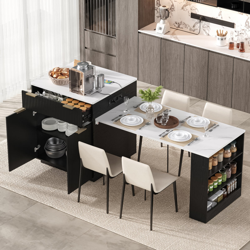 127.5 cm W Kitchen Island with, Black