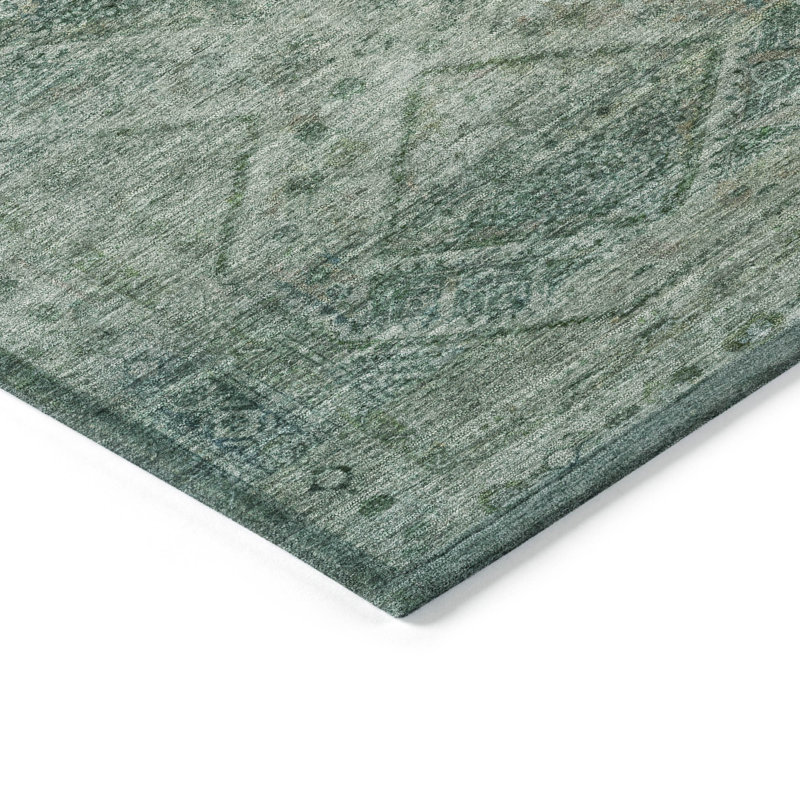 Machine Washable Indoor/Outdoor Xhevrie Teal Rug, Rectangle 1'8" x 2'6"