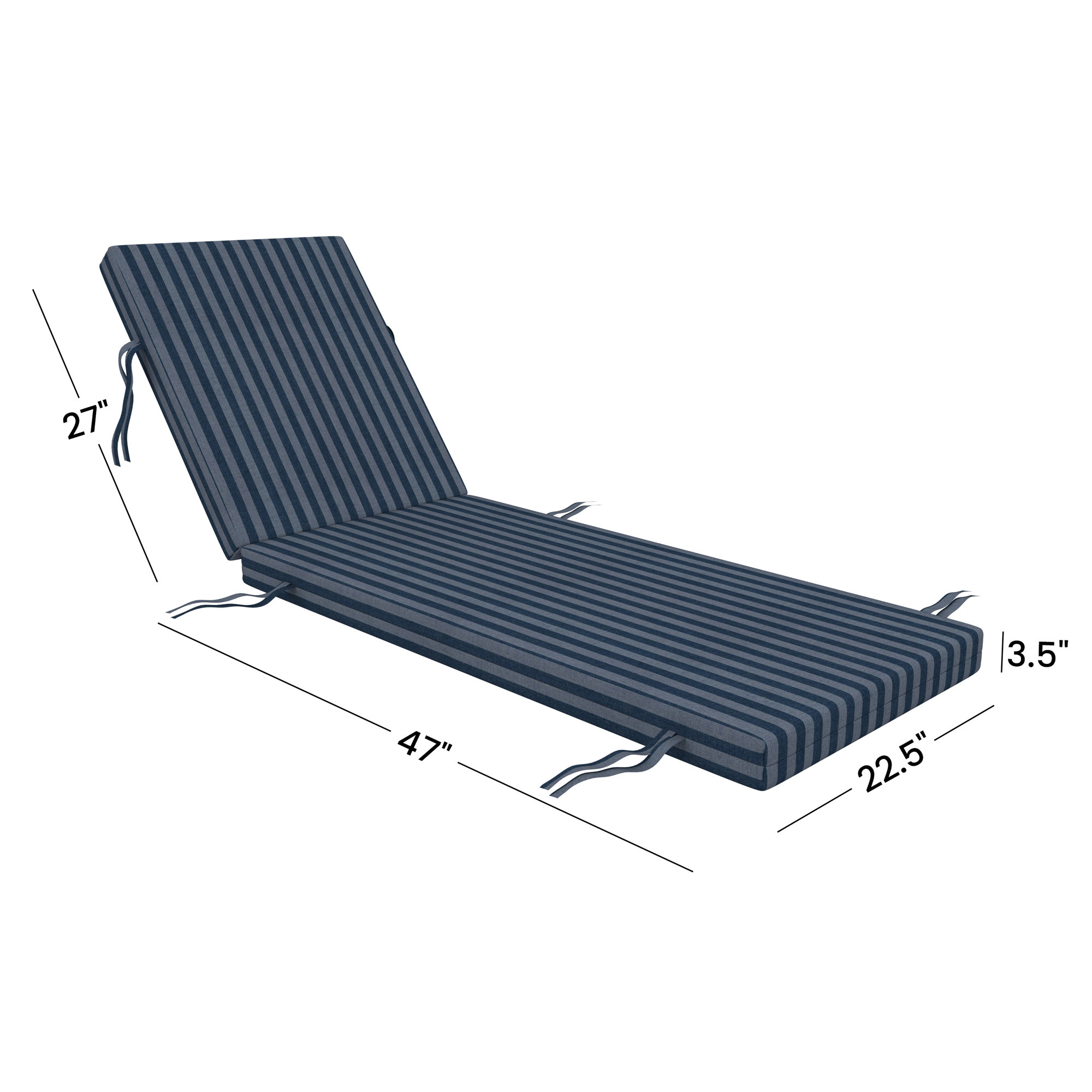 Kacy Sunbrella Outdoor Chaise Lounge Cushion, 22.5" W x 47" D, Sail Away Denim