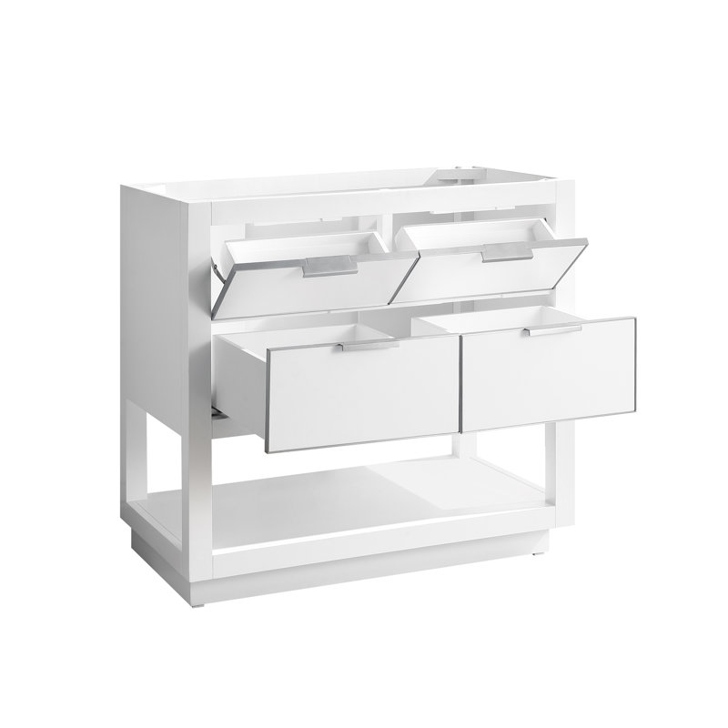 Allie 42" Single Bathroom Vanity with Carrara Marble Top, White, 36"W, Gray Quartz/Gold