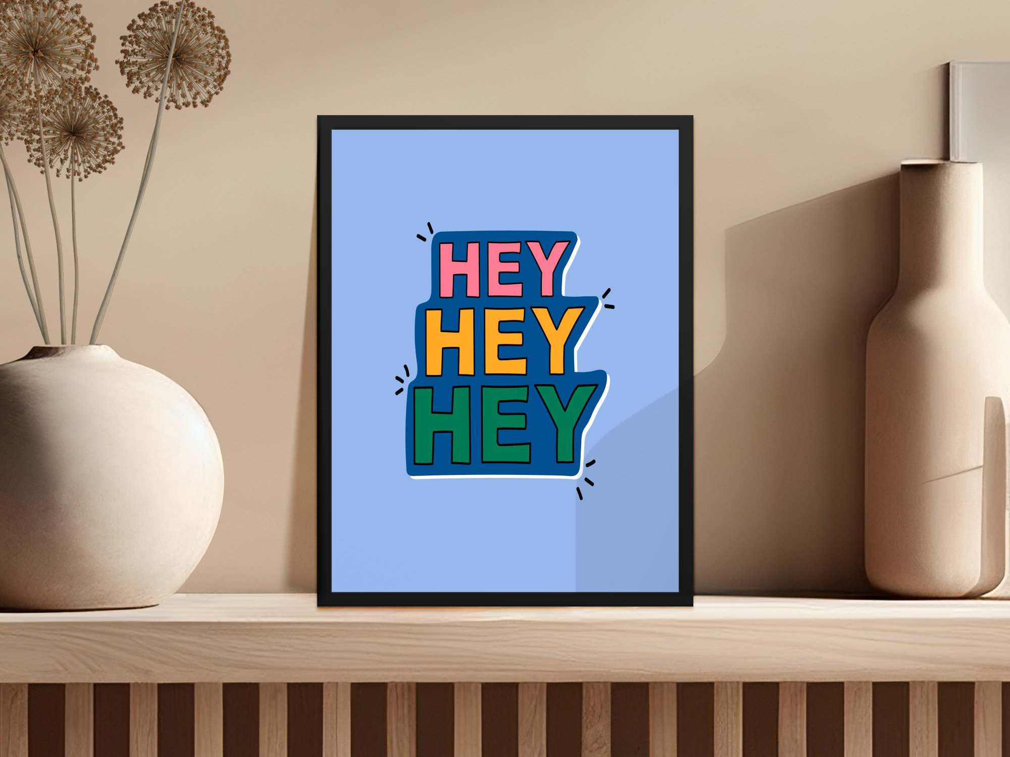 Hey Next Lark Manor Modern Hey Illustration Word Art Statement Piece Framed ...