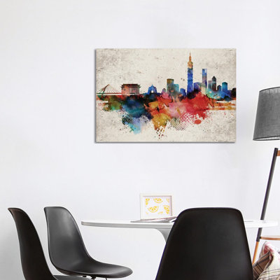 Taipei Abstract Skyline 1 Piece Wrapped Canvas Wall Art