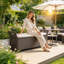 27 Gallon Patio Wicker Storage Bench, PE Rattan Outdoor Storage Box with Cushion and Handles, Brown+White