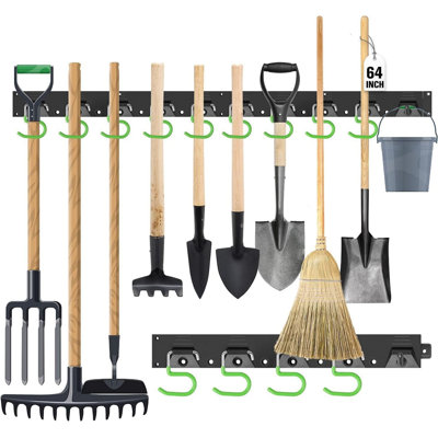 Plastic 64 Inch Adjustable Storage System, Wall Mounted Hooks Tool Organizer,Garden Tool Hangers, Black