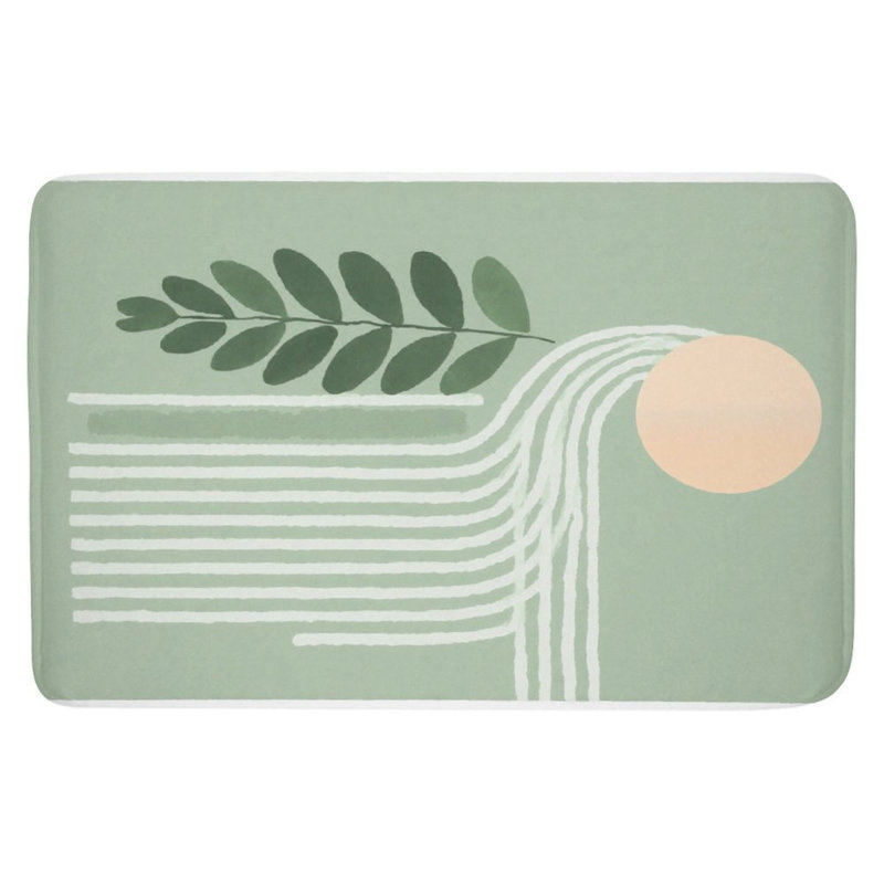 Tapis pour salle de bain Green Leaf & Curved Line - 16 x 24