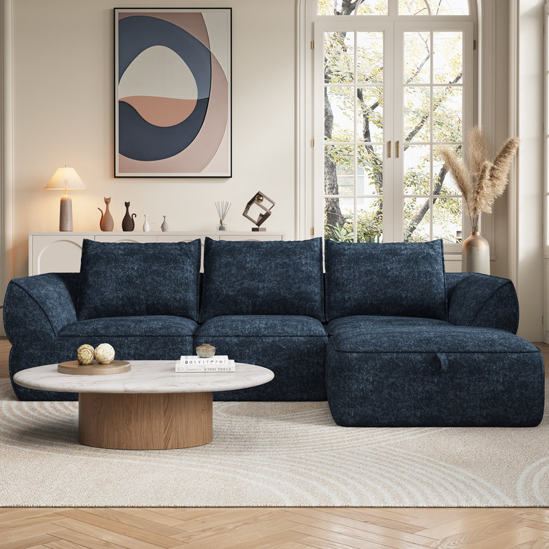 Canapé modulaire Boneless de 104 po avec siège profond, canapé rembourré confortable en forme de L pour le salon, canapé 3 places sans os avec repose-pieds mobile, housse amovible, aucun assemblage requis