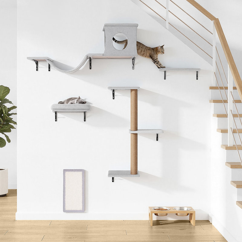 Ensemble de 5 étagères murales pour chat avec tablettes de saut et nids de hamac (ensemble de 5)