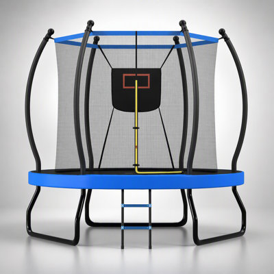 8FT Trampoline with Basketball Hoop, Enclosure Net, and Ladder for Safe and Fun Outdoor Play