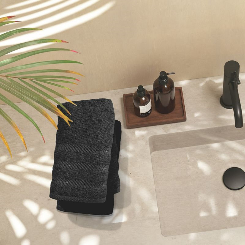  Essuie-mains 100% coton peigné - ultra doux et très absorbant, 16 po x 28 po, ensemble de 4 pièces, Noir, Paquet de 4