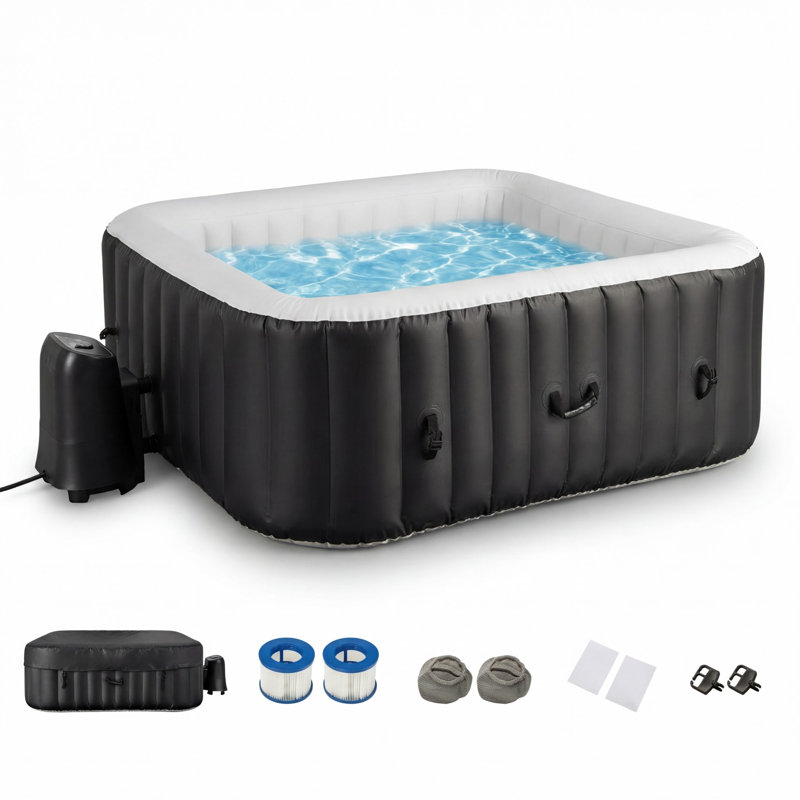 Costway 71" Inflatable Hot Tub With 130 Air Jets Electric Heater Pump Filter Cartridges