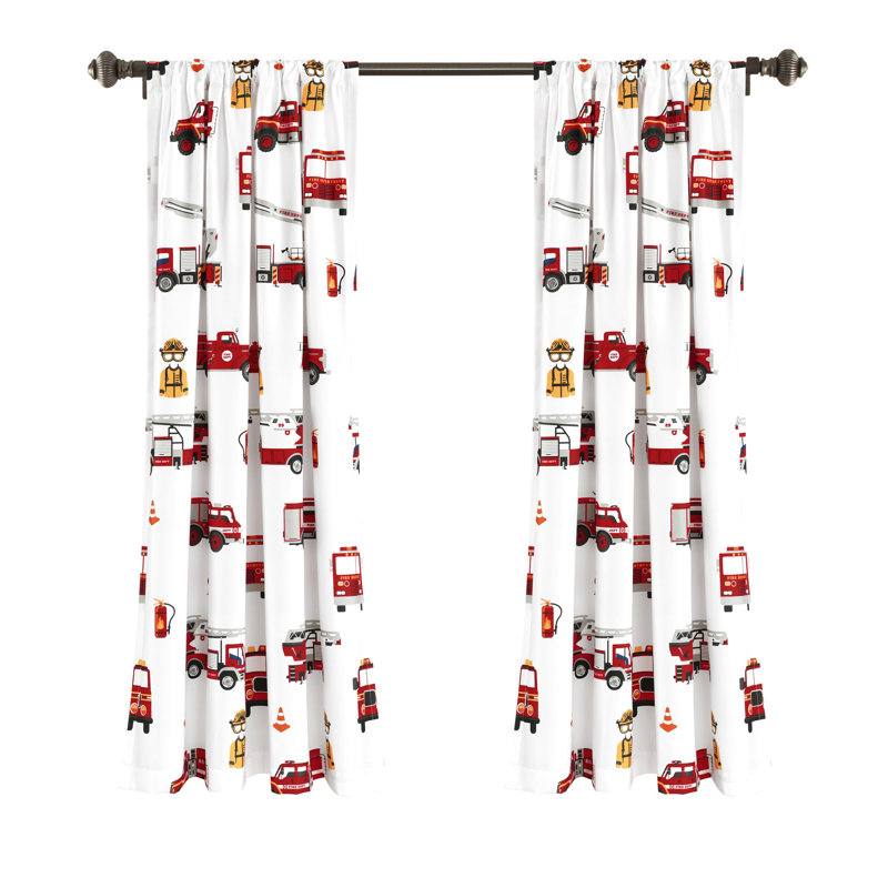 Lush Decor Fire Truck Room Darkening Curtain Panels Pair Drapes (Set of 2)
