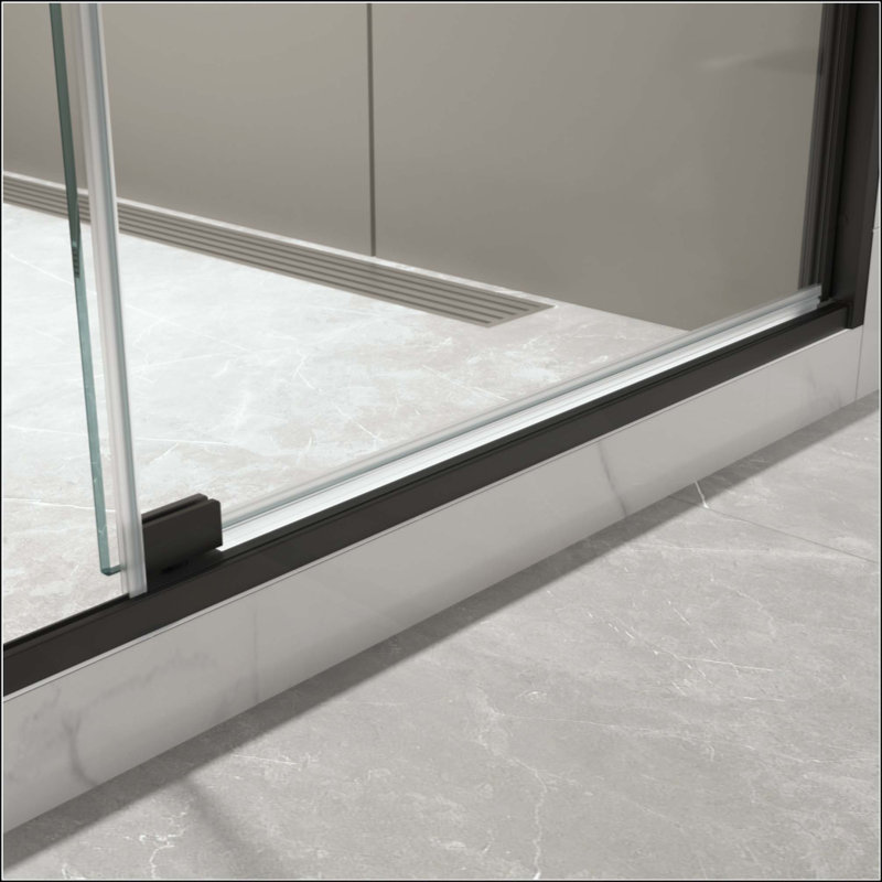 Porte de douche pivotante, ouverte à l'extérieur, arrêt à 105 degrés, avec verre trempé, Noir mat