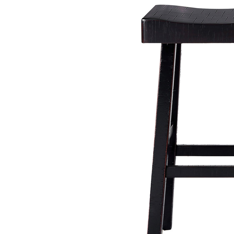 Bianca Barstool Set Of 2, Saddle Seat, Farmhouses Style Solid Wood, Black/Black, Extra Tal (31” Seat Height)