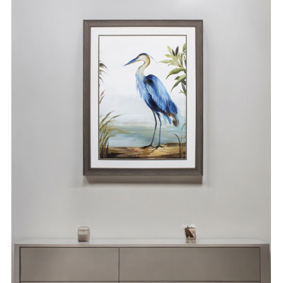 Art encadré 36 po x 27 po Blue Heron Brown