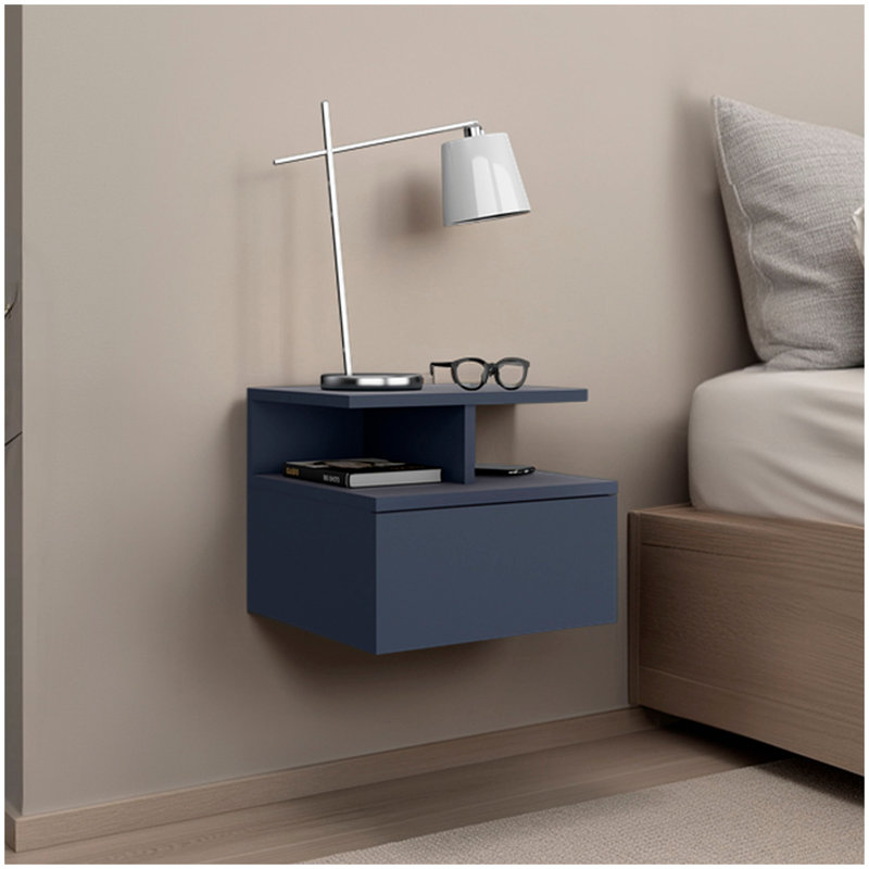 Table de chevet flottante Adele, avec un tiroir et deux petites tablettes inférieures pour le rangement ou la décoration