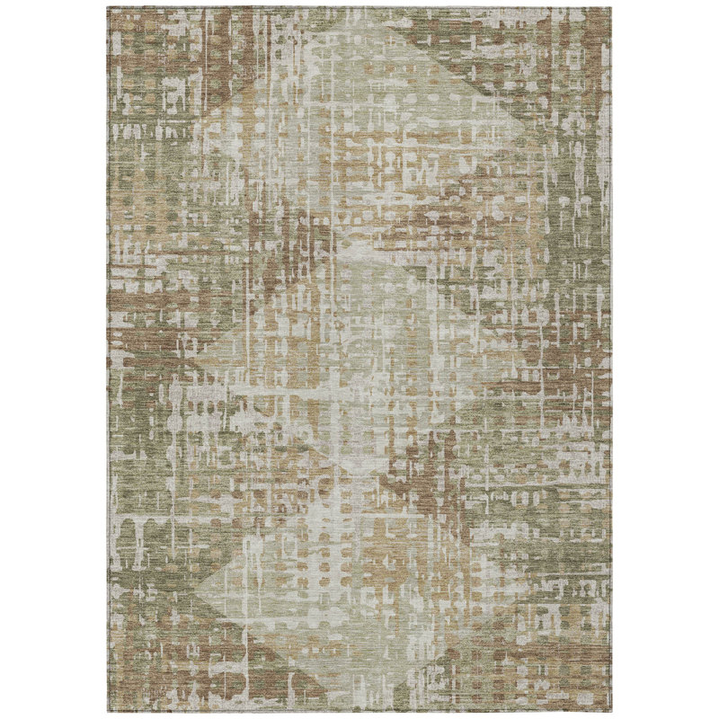 Tapis extérieur lavable à motif géométrique vert et beige 3 pi x 5 pi