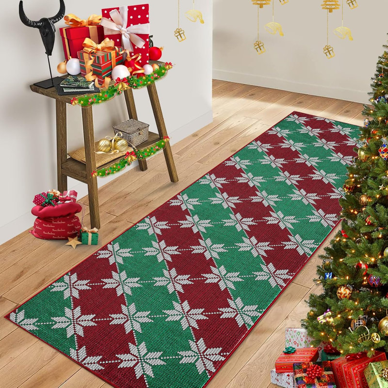 Christmas Eve Foldable Carpet - 2x3ft Thin Low Pile Accent Rug, Runner 2' x 6'
