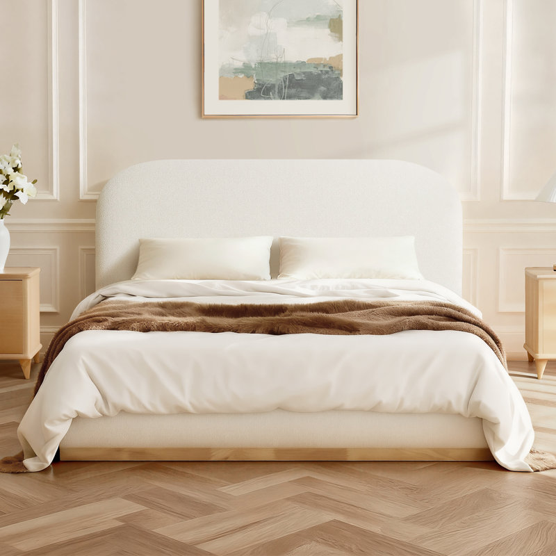 Burritt Modern Boucle Upholstered Rounded Headboard Platform Bed with Solid Wood Frame, Full