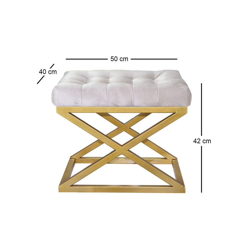 Stylish Pouffe with 100% Metal Frame, Gold & White, 19.7 x 16.5 x 15.7 inches | Soft 100% Polyester Babyface Fabric | Perfect for Living Room, Bedroom, or Office | Chic and Functional Accent Piece