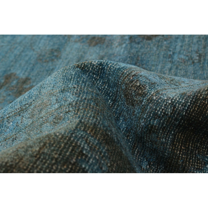 Tapis bleu noué à la main unique 7 pi 0 po x 9 pi 10 po