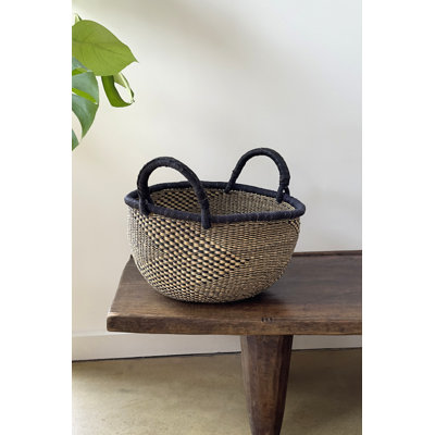 Handwoven & Checkerboard Bolga Basket - Round
