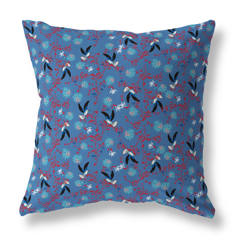 Coussin réversible Songbird Flora Parade, H 26 po x l 26 po, Bleu/rouge