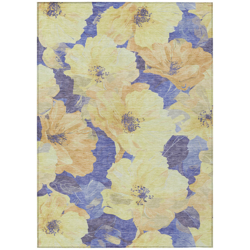 Tapis extérieur lavable floral mauve et blé 3 pi x 5 pi
